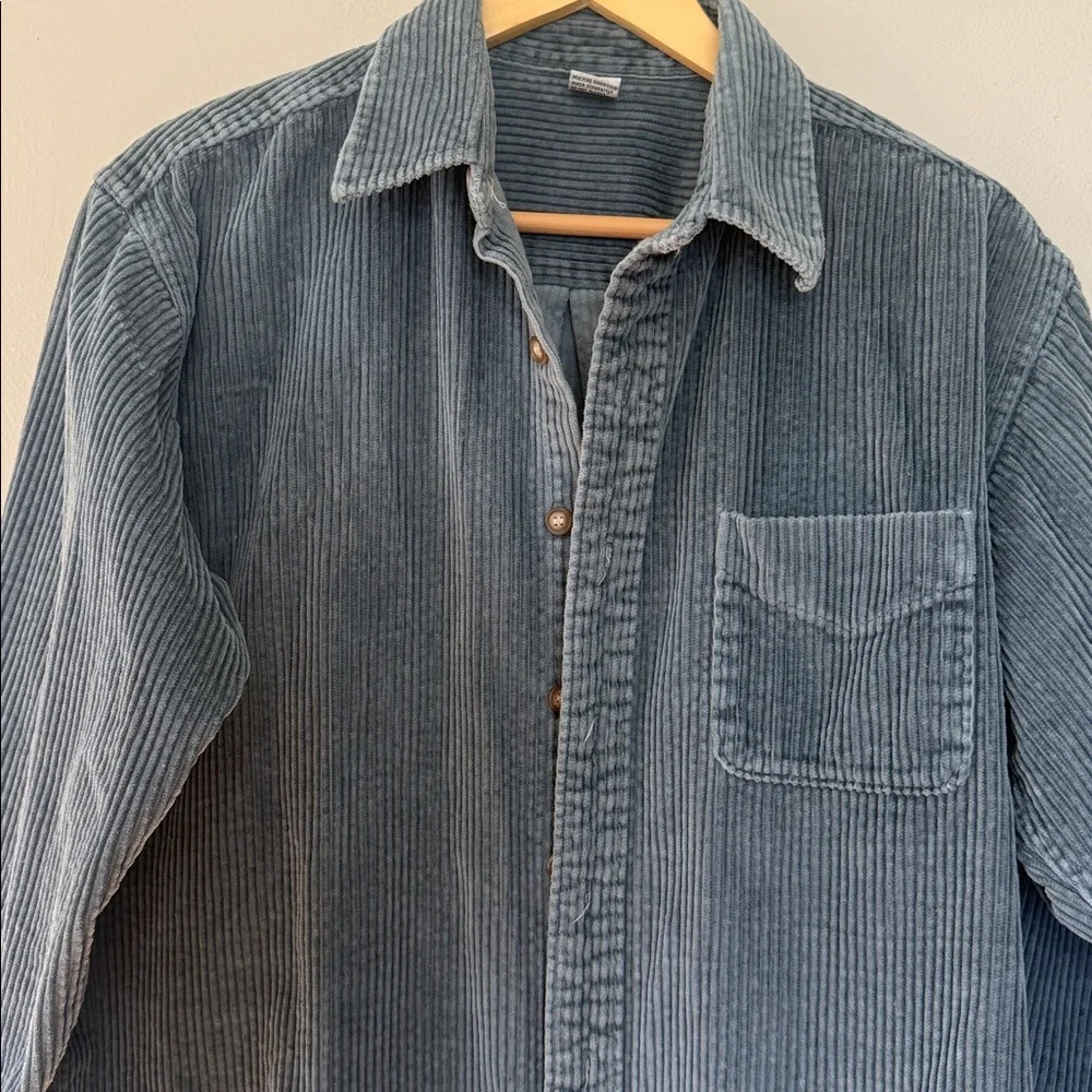 Men's Corduroy Button-Up Shirt Jacket - light navy medium